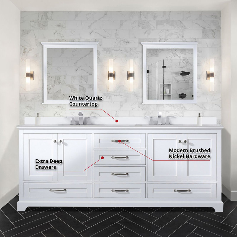 Double Bath Vanity with White Quartz Top, White