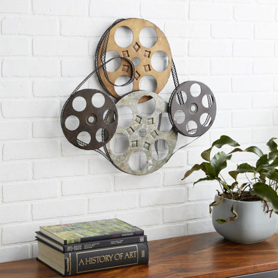 Metal Vintage Movie Reel Film Home Multi Colored Wall Decor