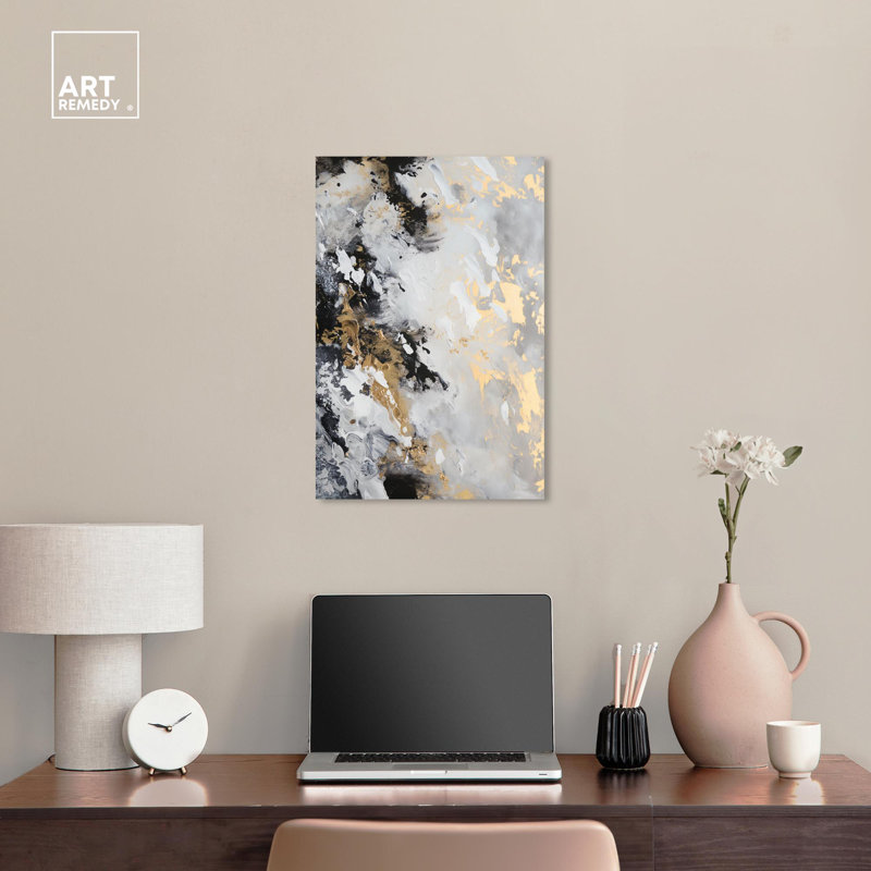 Sable Glint Black Abstract Canvas Art, 24" x 16"