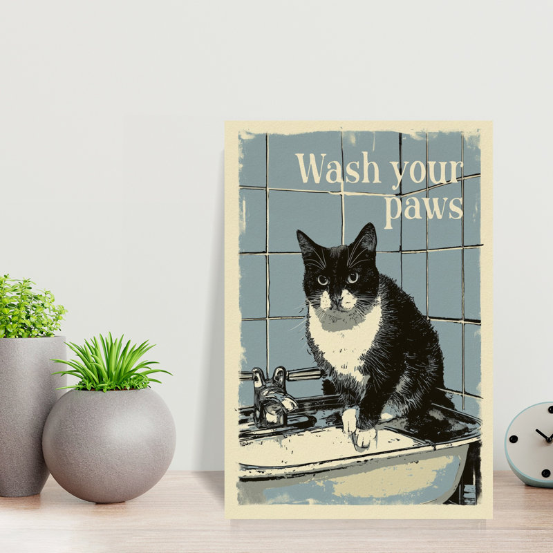 «Wash Your Paws», art mural rétro, H 18 po x l 12 po