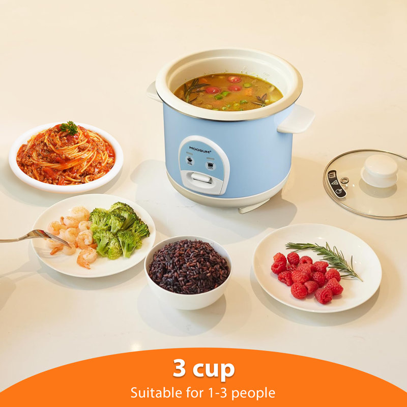Cuiseur à riz électrique à une touche pour riz à sushi japonais asiatique, 3 tasses non cuites / 6 tasses cuites, Bleu