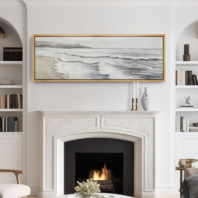 «Coastal Beach Calm Coastal Scene with Gentle Waves», art moderne très grand, art mural, H 20 po x l 60 po, Naturel