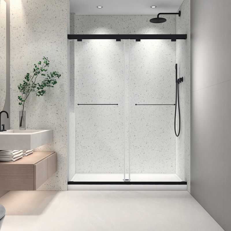 60*76" North American Frameless Double Sliding Shower Door With Adjustable Soft Closing Function 8Mm Tempered Glass With Nano Easy Cleaning And Stick Explosion-Proof Menbrance