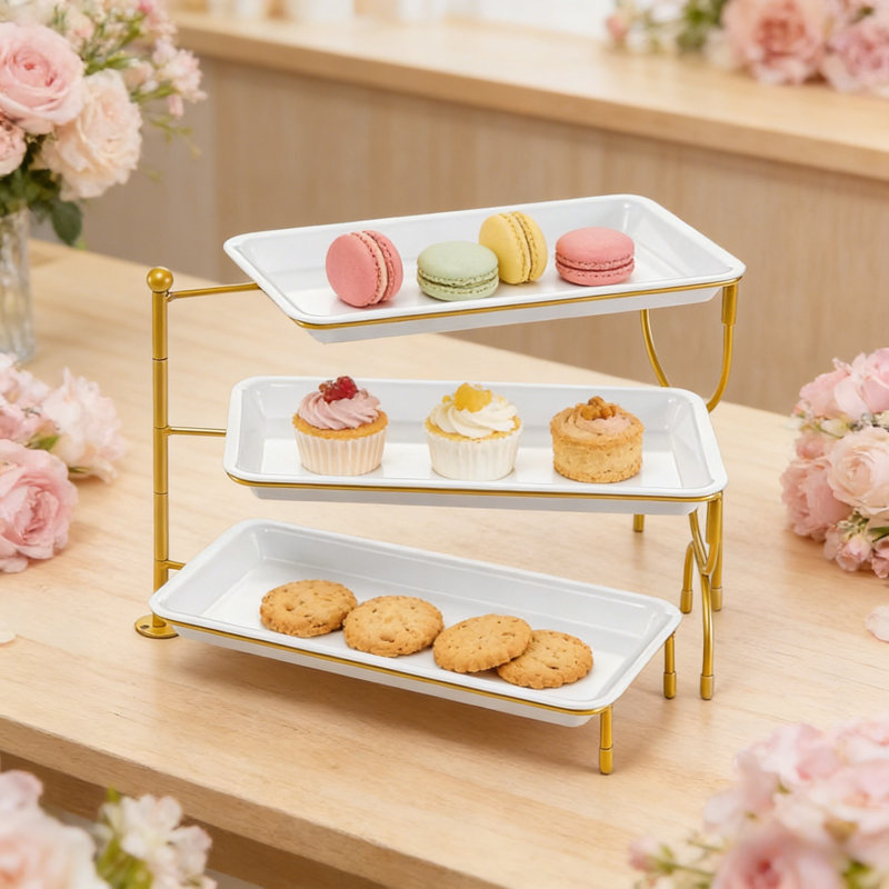Rotate The European-style Rectangular Cake Stand,gold