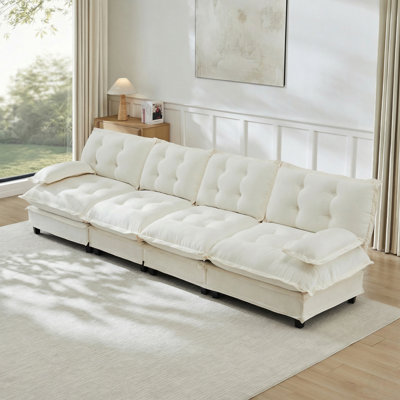 Canapé modulaire de 138 pouces à 4 places Cloud, canapé modulaire à assise profonde pour le salon, coussins en treillis confortables, tissu chenille respirant