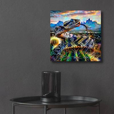 Art mural en verre acrylique 12 po x 12 po «Viper Snake Rattlesnake» par Pierre Gavidia