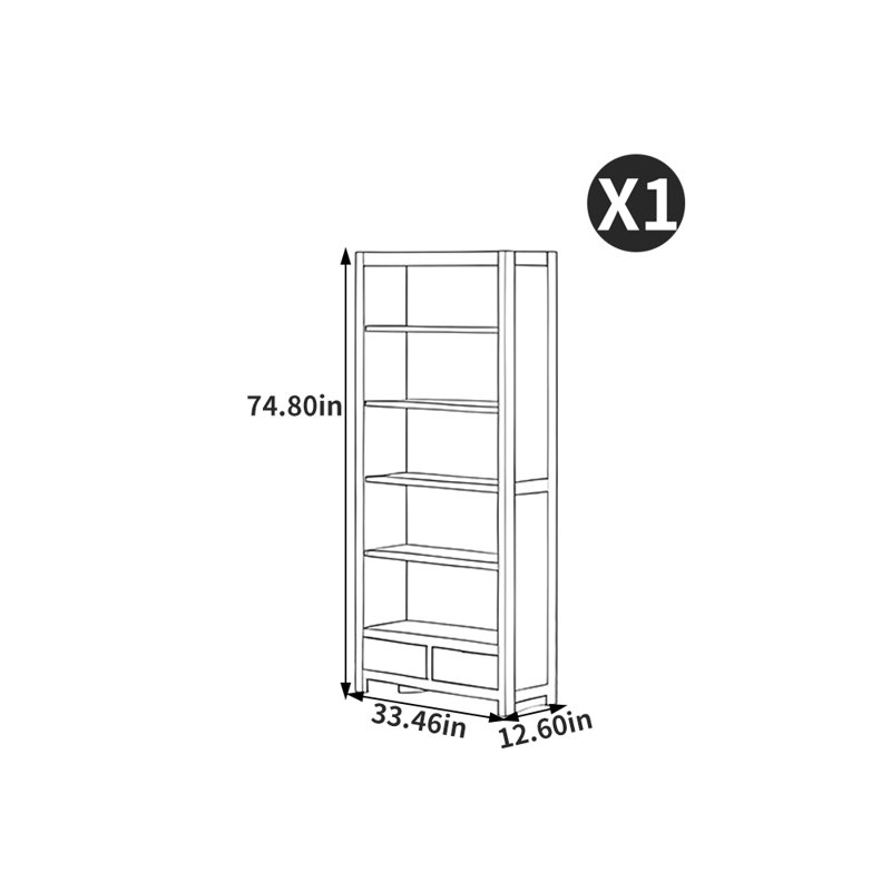 Tonawanda, Marron foncé, (5 tablettes) H 74,8 po x l 33,46 po x P 12,6 po
