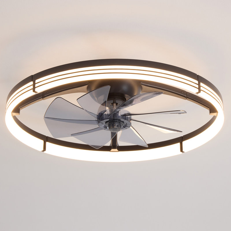 24'' Flush Mount Dimmable Ceiling Fan With LED Lights Bedroom Ceiling Fan, Black