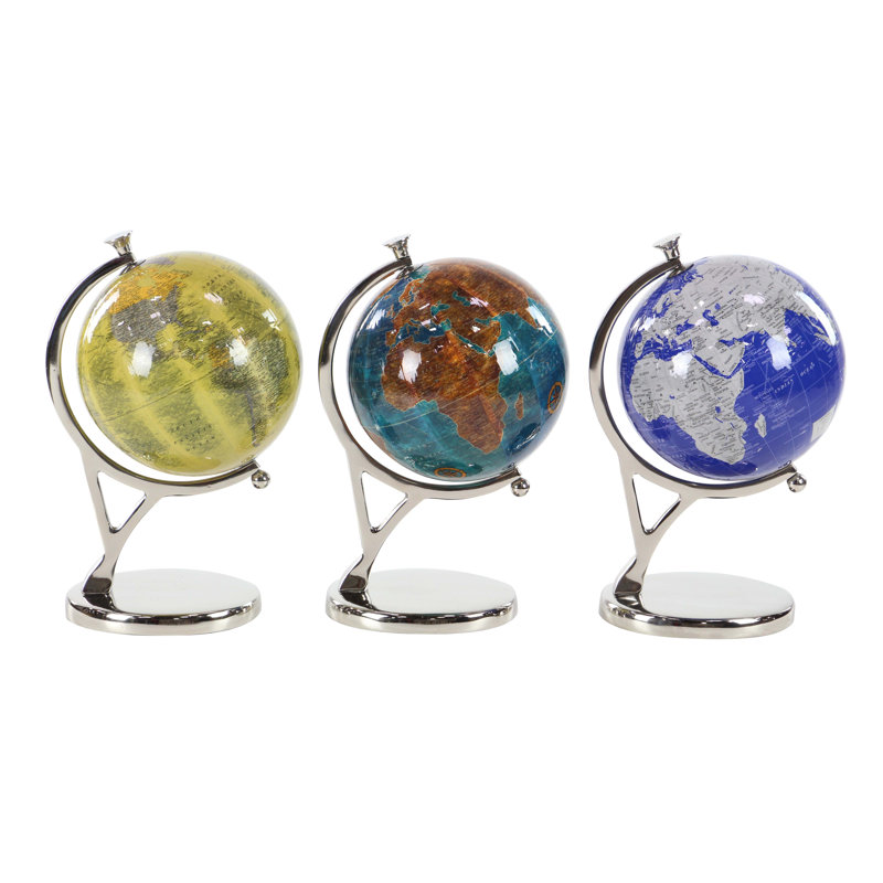 Globe terrestre avec support contemporain, H 15 po x l 7 po x P 9 po, Jaune/Vert/Bleu