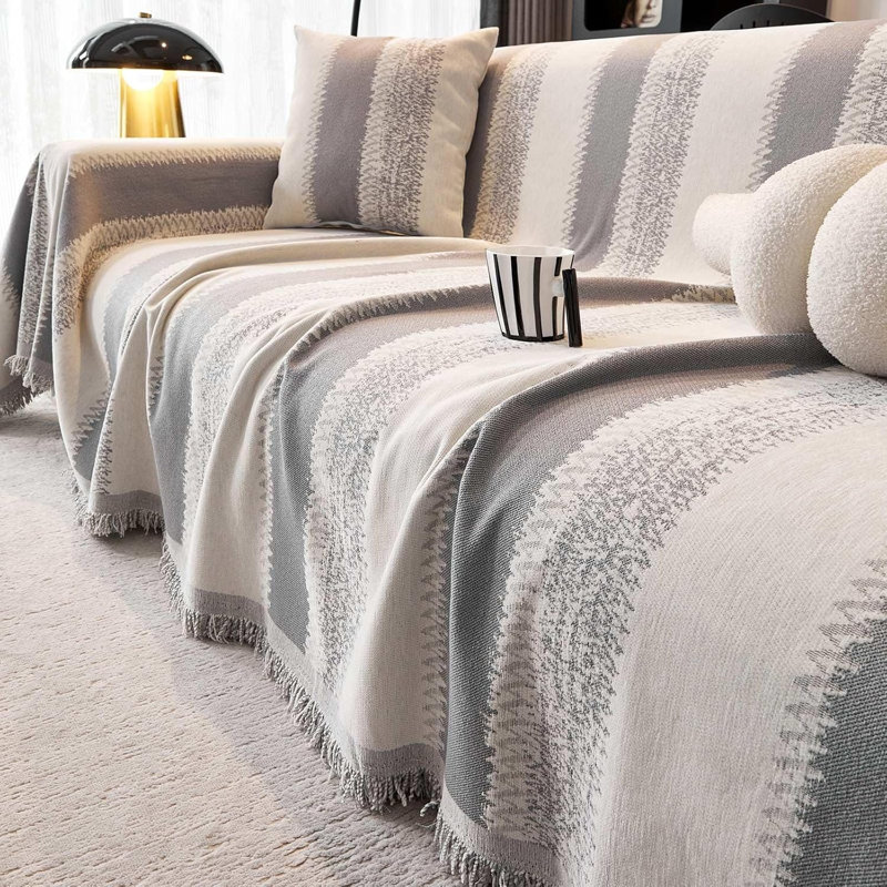 Housse de canapé en chenille -, H 70 po x l 102 po, Gris chenille