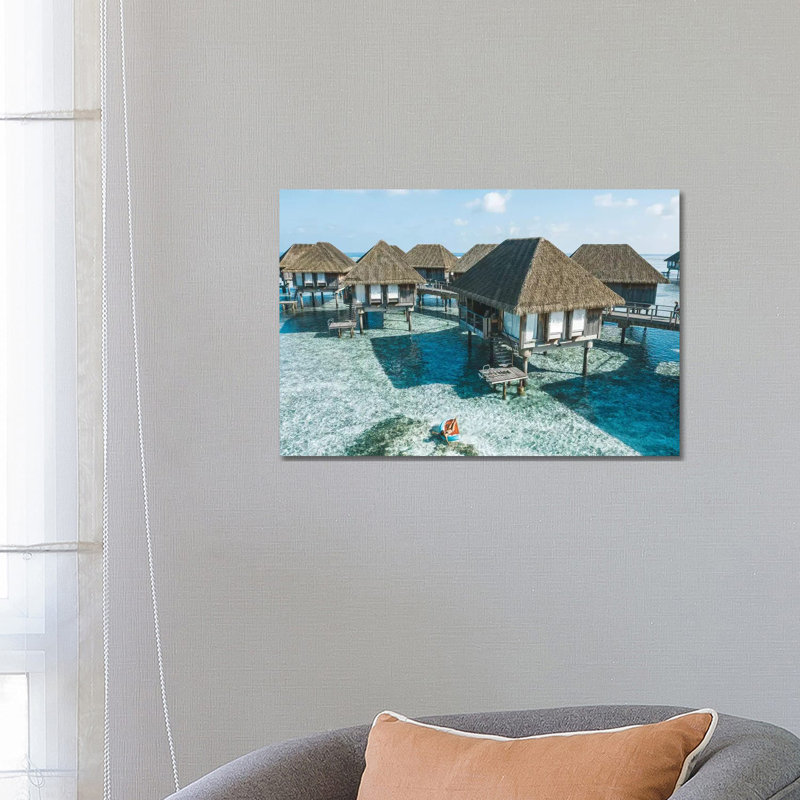 Maldives Resort Bungalows Girl Pool Float 2 by James Vodicka - Wrapped Canvas Gallery-Wrapped Canvas Giclée