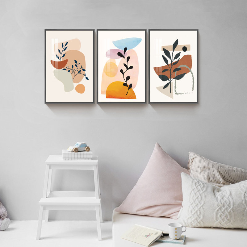 Selica Boho, reproduction sur toile 3 pièces, Cadre noir, L 36 po x H 16 po x P 1 po