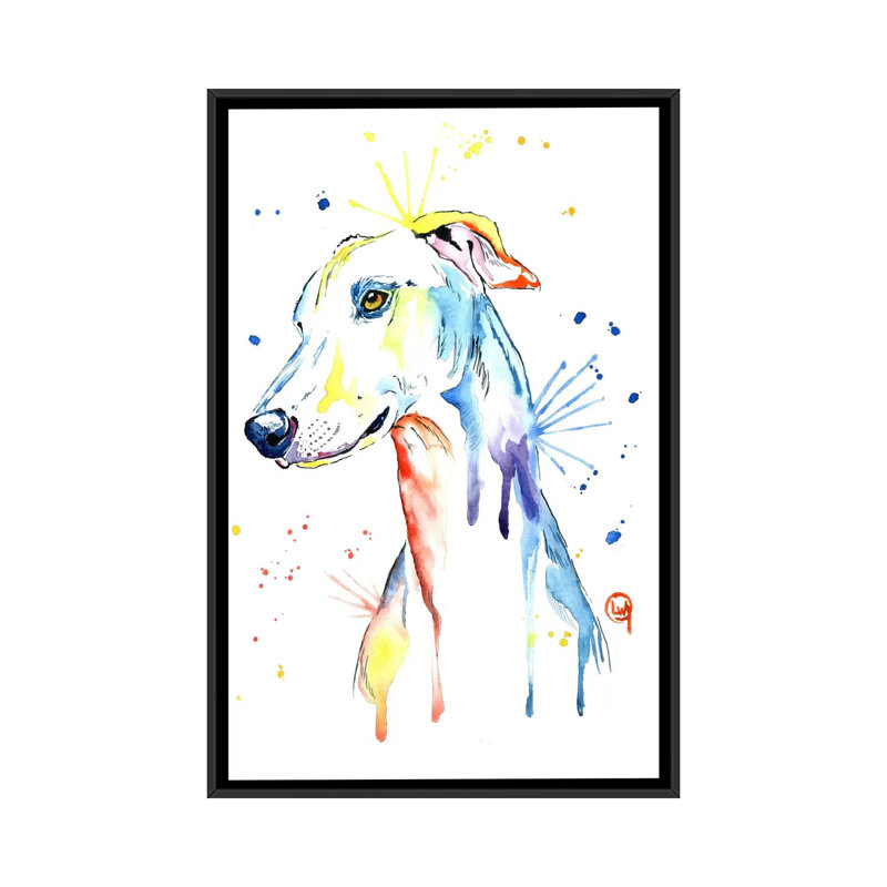 «Greyhound» par Lisa Whitehouse, impression sur toile, H 26 po x l 18 po x P 1,5 po, Toile avec cadre noir, Pas de tapis