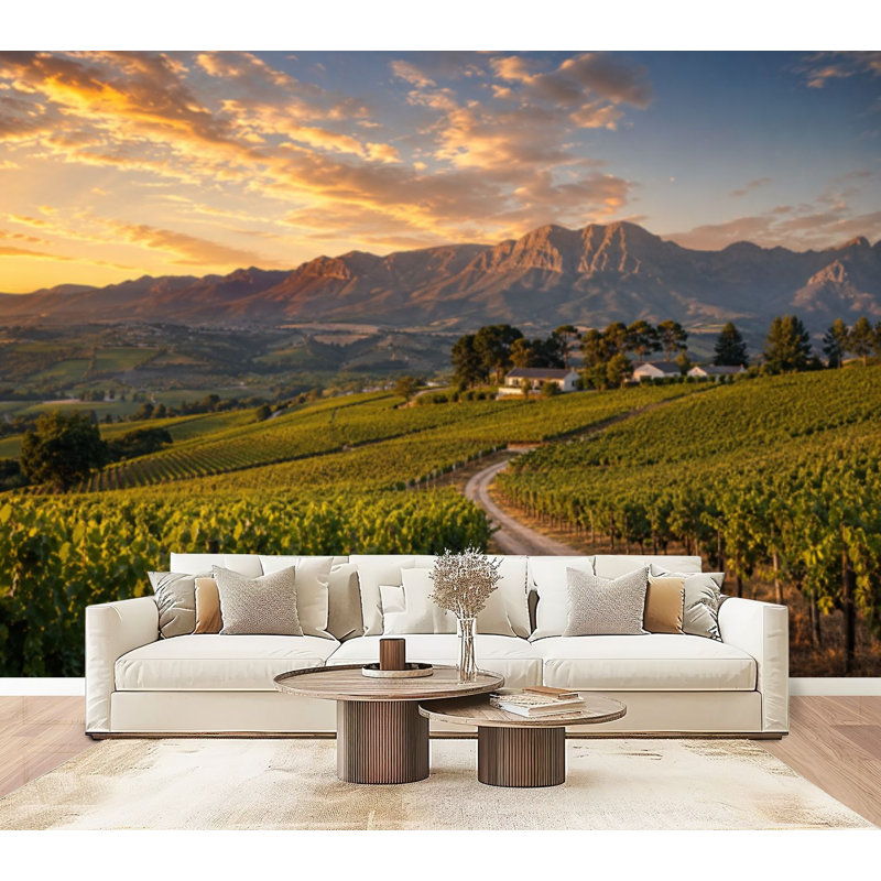 Murale auto-adhésive moderne pour la chambre à coucher Peel and Stick L 69 po x l 96 po avec imprimé printanier Vineyard Valley