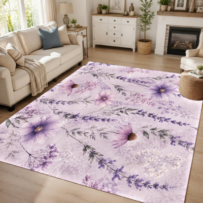 Tapis d'intérieur à motif floral botanique esthétique (1 pièce), design artistique de fleurs à l'aquarelle, tapis doux et moelleux pour chambre ou salon, antidérapant, idéal pour la décoration intérieure.
