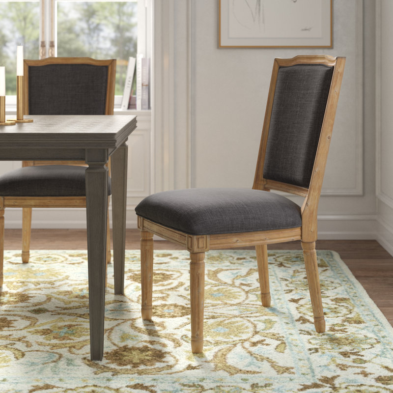 Chaise d'appoint rembourrée ornée Hildemar, Gris foncé, Naturel