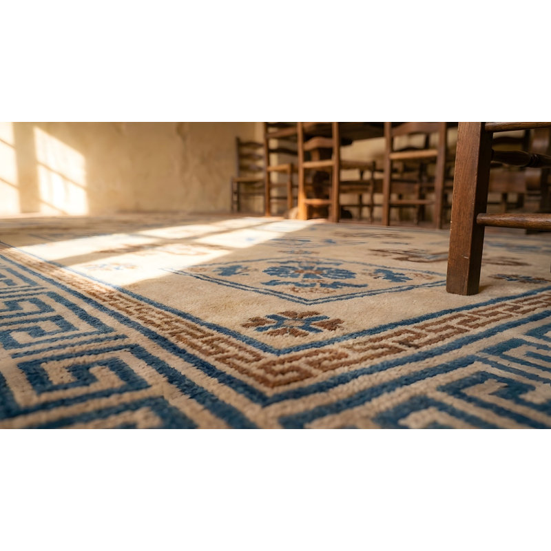 Antique Mongolian Chinese Allover Geometric Knotted Rug