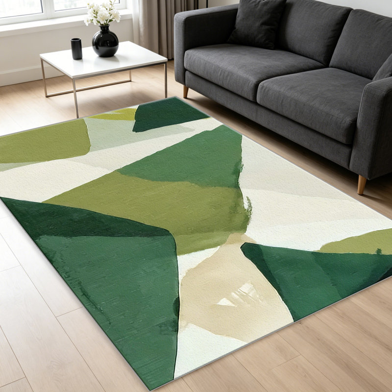 Green Abstract Geometric carpet-easy to clean, machine-washable, soft and comfortable; suitable for door mats, kitchens, living rooms, bedrooms, corridors, and laundry areas. Easy to clean, durable carpet for home decoration.