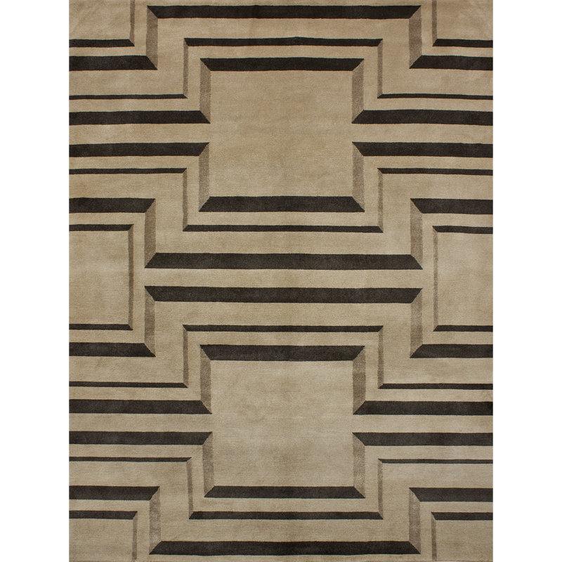 Geometric Area Rug in Black/Sand, Rectangle 6' x 9'
