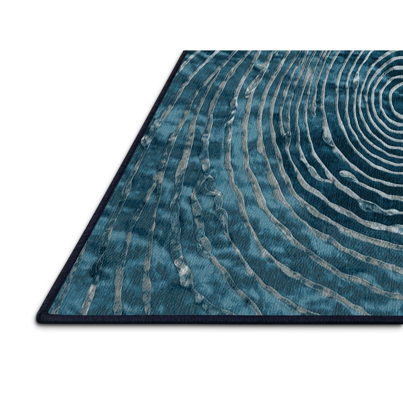 Machine Washable Blue Area Rug, Square 5'