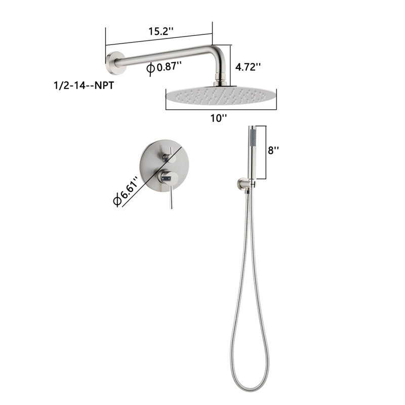Thermostatic Complete Shower System with Rough in-Valve, Brushed Nickel