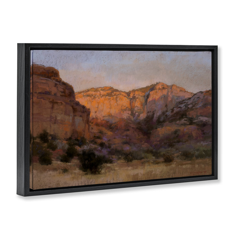Toile flottante encadrée or Canyon Cliff par Christine Debrosky, Cadre flottant noir de jais, H 21 po x l 31 po