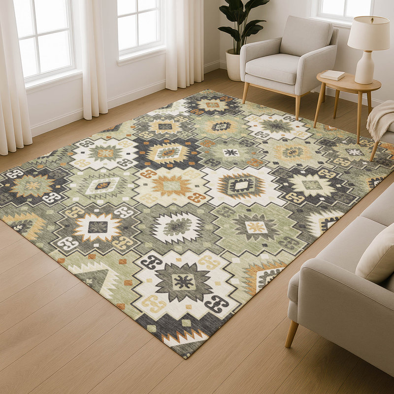 Premium Machine Washable Mayfield  Ethnic Rug, Fern, 2'6" x 3'10"
