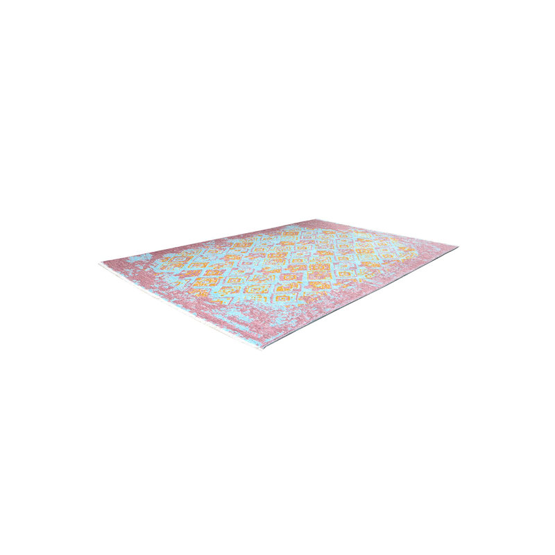 Tapis réversible en coton tissé lavable rose orange sarcelle Alfa Rich, Rectangle 6 pi 5 po x 9 pi 5 po