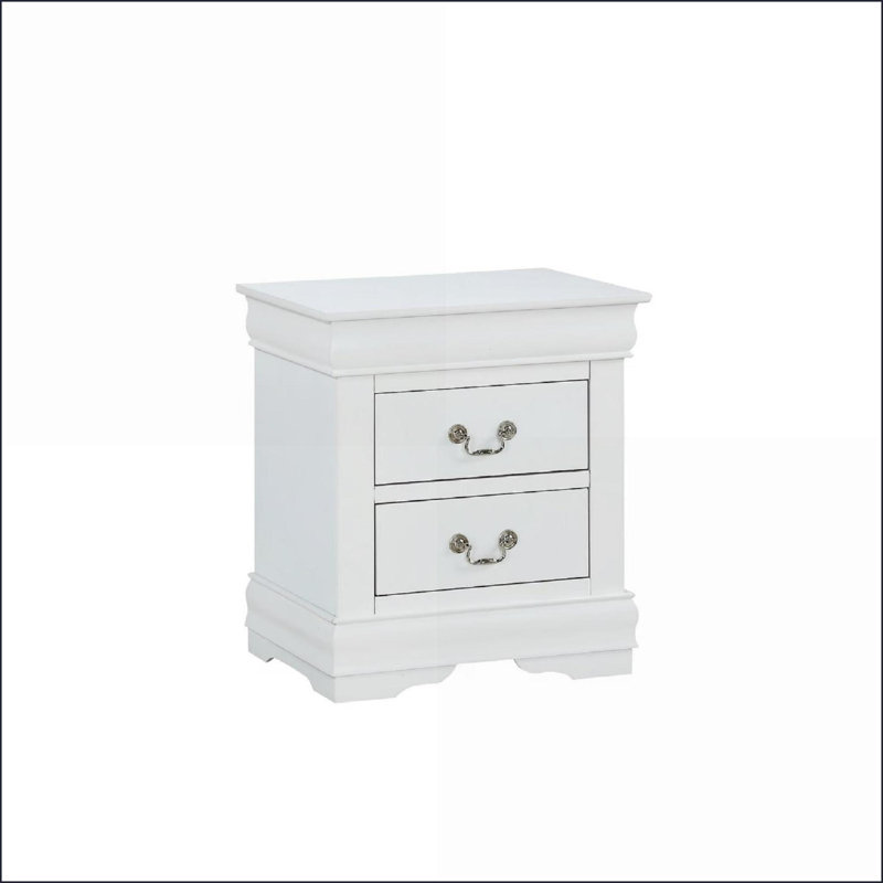 1pc White Solid Wood Two-Drawer Louis Philip Nightstand Contemporary Style, White