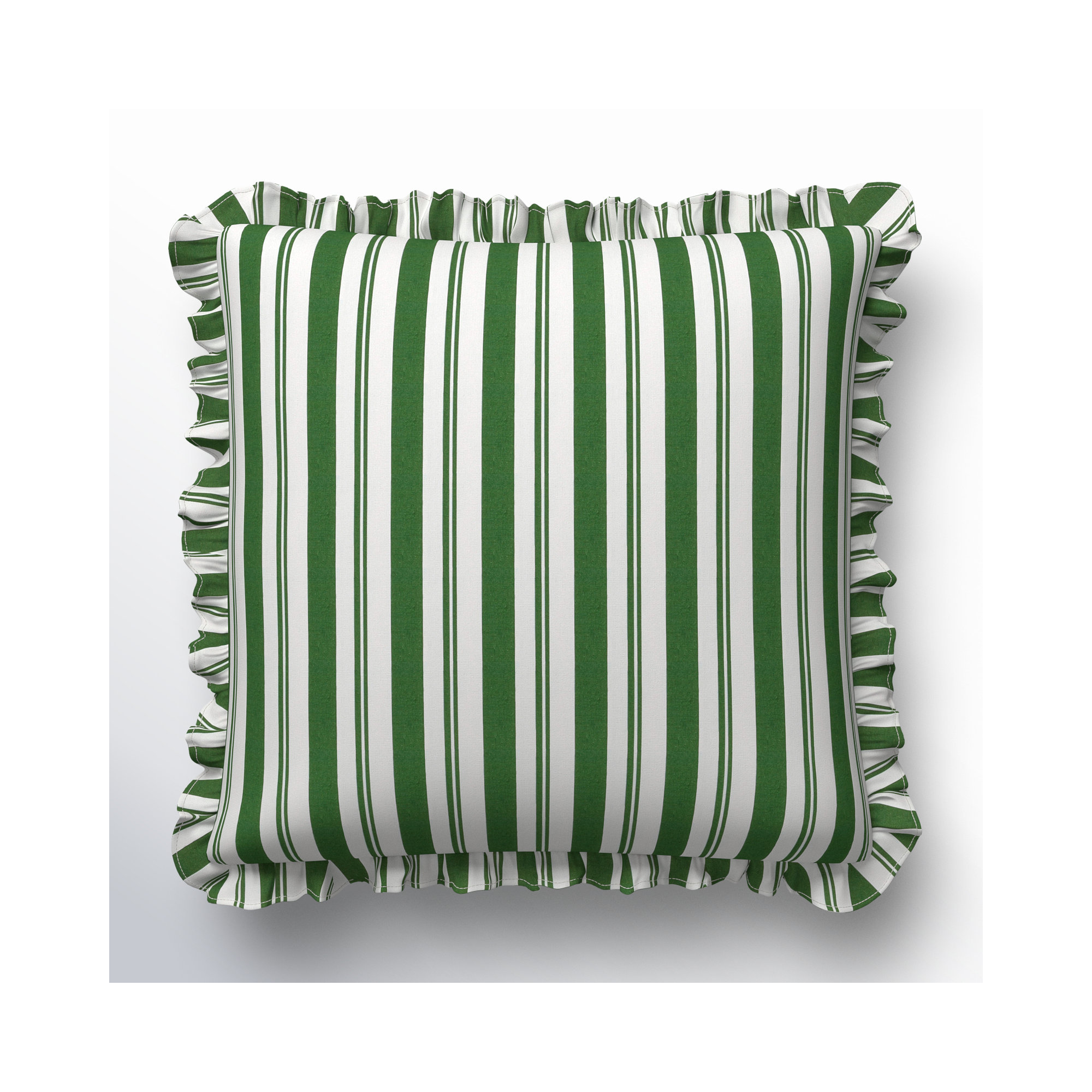 Aneatra Ruffled Cotton Throw Pillow, Pillow Cover Only - No Insert, Green Multi-Striped, 20"H x 20"W