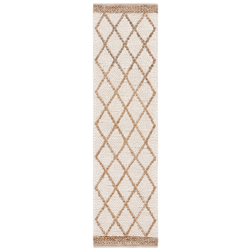 Natura Hand Woven Wool/Cotton Geometric Rug in Ivory/Natural, Runner 2'3" x 8'
