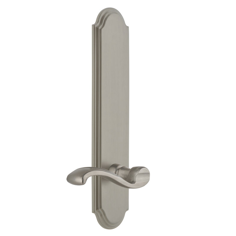 Grandeur Arc Tall Plate Privacy with Portofino Lever, Right Handed, 2 3/8", Satin Nickel