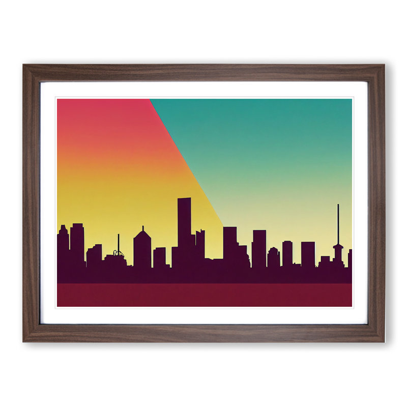 Serene Skyscraper Skyline Abstract - Framed Print, 46cm H x 64cm W x 2cm D, Walnut