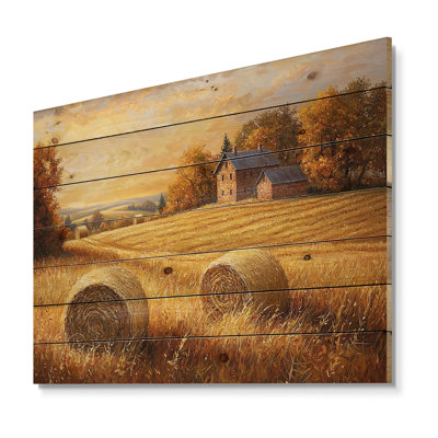 Countryside Golden Harvest Fields III - Countryside Wood Wall Art - On Natural Pine Wood