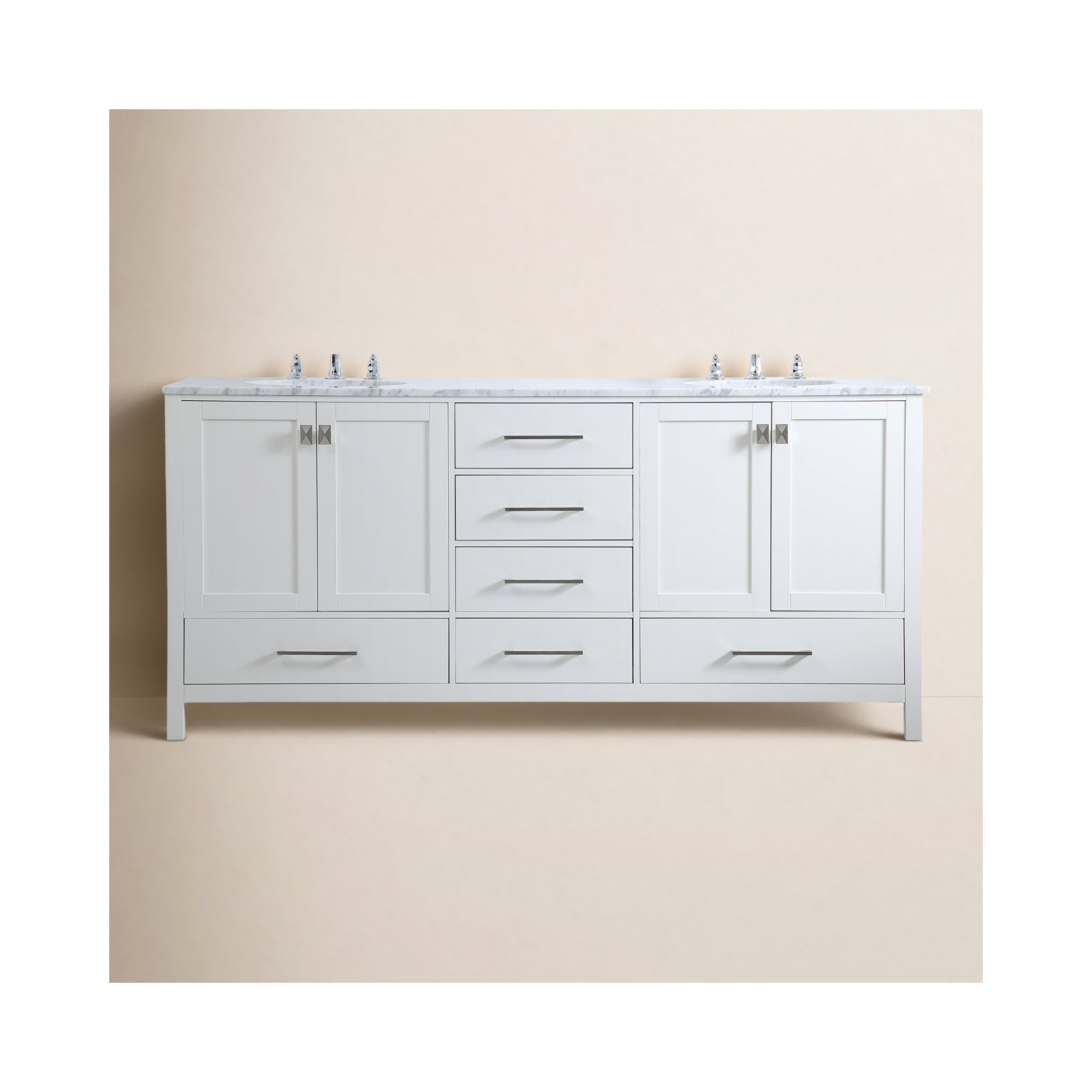 Irene 72'' Double Bathroom Vanity, Calacatta Quartz, White