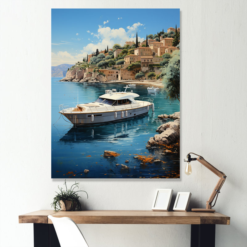 Yacht sur la côte d'azur sur toile, Toile tendue, H 20 po x l 12 po x P 1 po