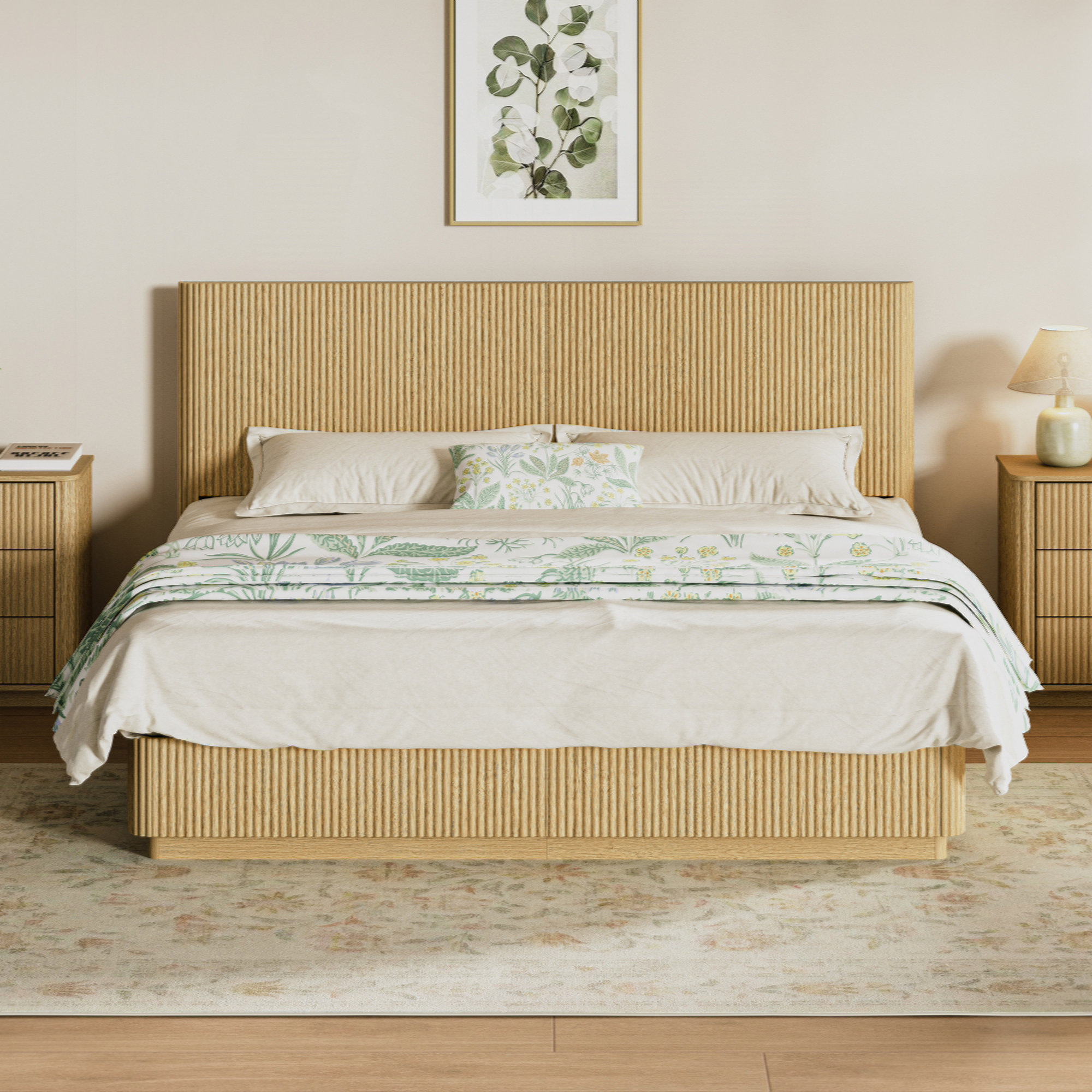 Corrigan Studio® Bed Frame With LED Lights, Modern Wooden Corrugated ...