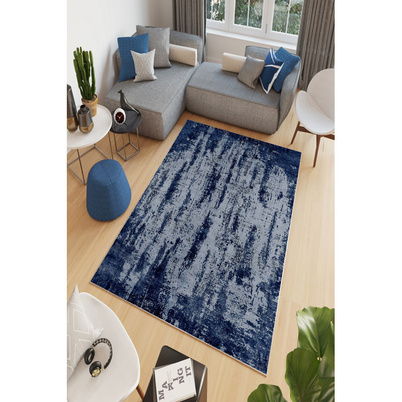 Antibacterial Hall Carpet, 100% Polyester, 39.4 x 59.1 inches | Eco-Friendly, Non-Slip PVC Dot Underside, 650 g/m², 0.2-inch Pile Height | Machine Washable, Digital Printed Blue Design for Modern Home Décor
