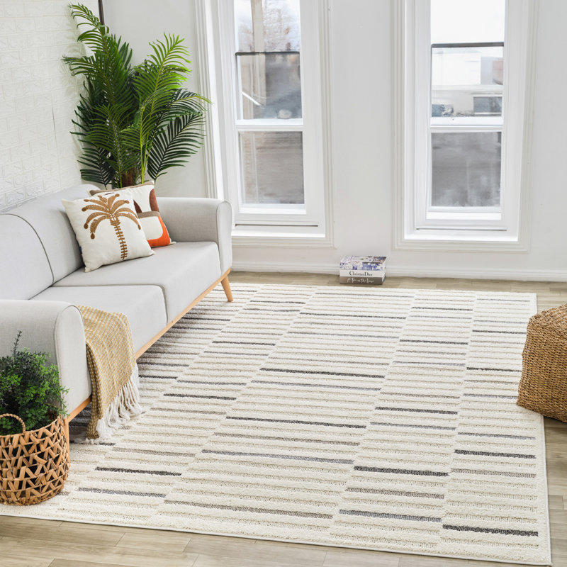 Tapis intérieur moderne, gris crème., Rectangle 3 pi 11 po x 5 pi 7 po