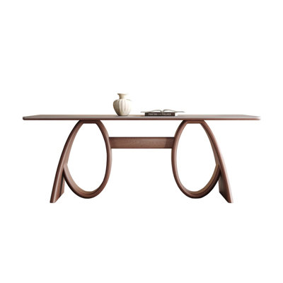62.99"Nordic minimalist brown solid wood rectangular stone slab dining table