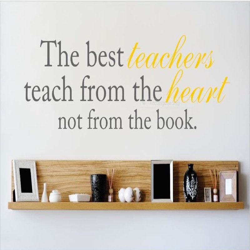 Adhésif décoratif « best teachers teach from the cardiaque not from the book », H 6 po x l 20 po x P 0,16 po, Gris / Jaune