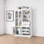 Buffet autoportant de 75 po de hauteur avec huche, garde-manger style campagne style Shaker avec 4 tiroirs, portes en verre trempé et plateaux coulissants, blanc