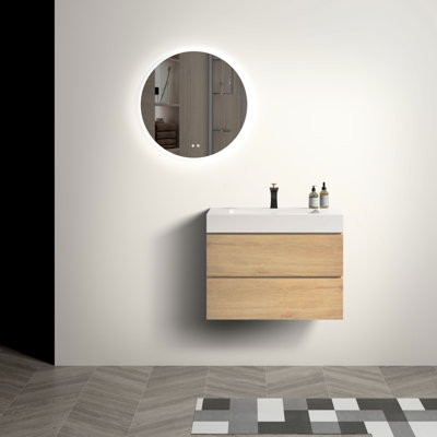 Meuble-lavabo gris 30 po: look moderne avec tiroirs doubles spacieux et meuble-lavabo silencieux - 30 po, rangement mural considérable, glissières de tiroir silencieuses