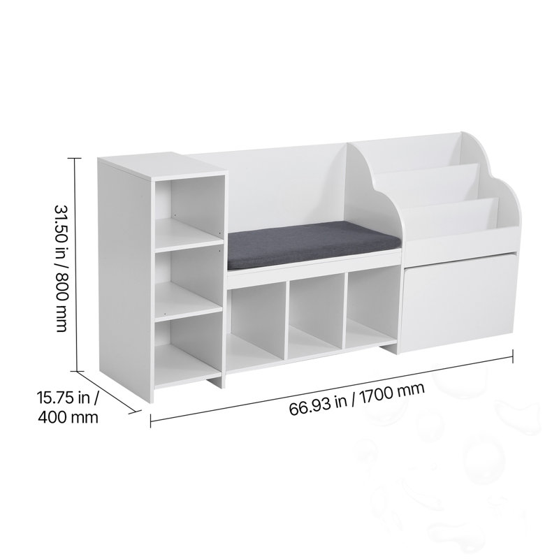Banc en bois avec dossier et bibliothèque