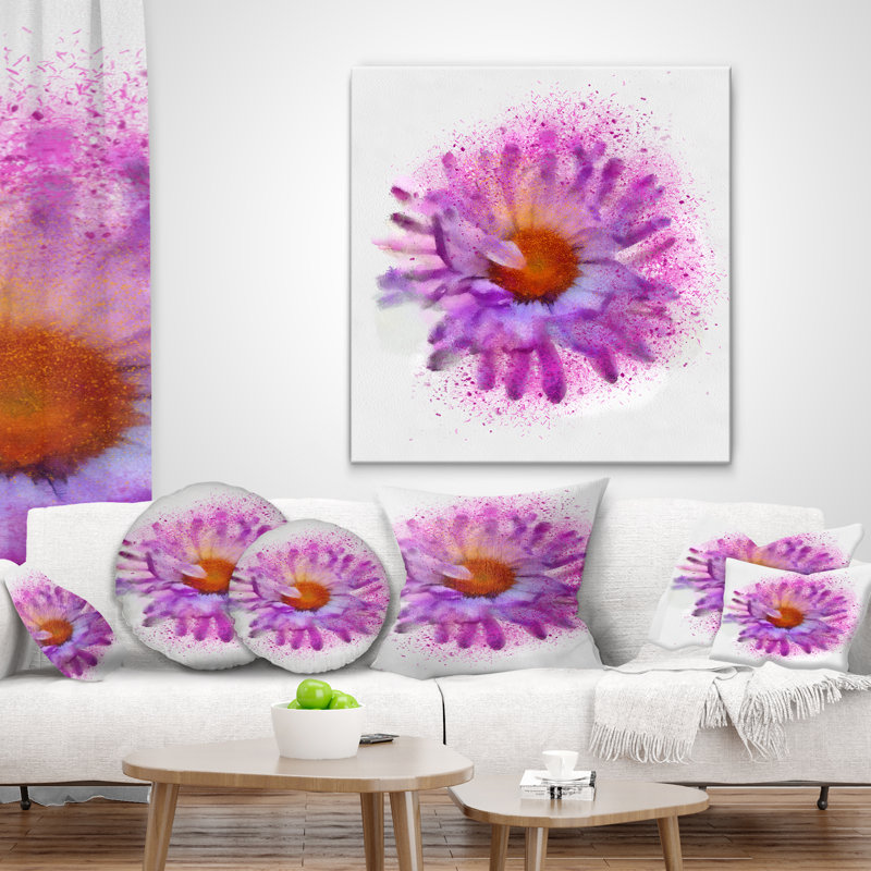 Grande fleur mauve à l'aquarelle - coussin décoratif imprimé floral, 18 po x 18 po, Carré