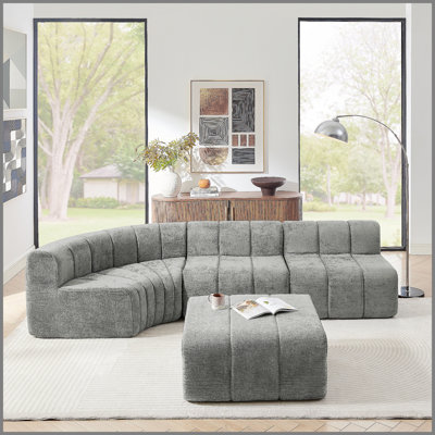 Canapé modulaire moderne semi-courbé modulaire, canapé moelleux en chenille à couture verticale avec repose-pieds ajustable et mobile, bord arrondi et résistant à l'usure pour toute saison - gris foncé