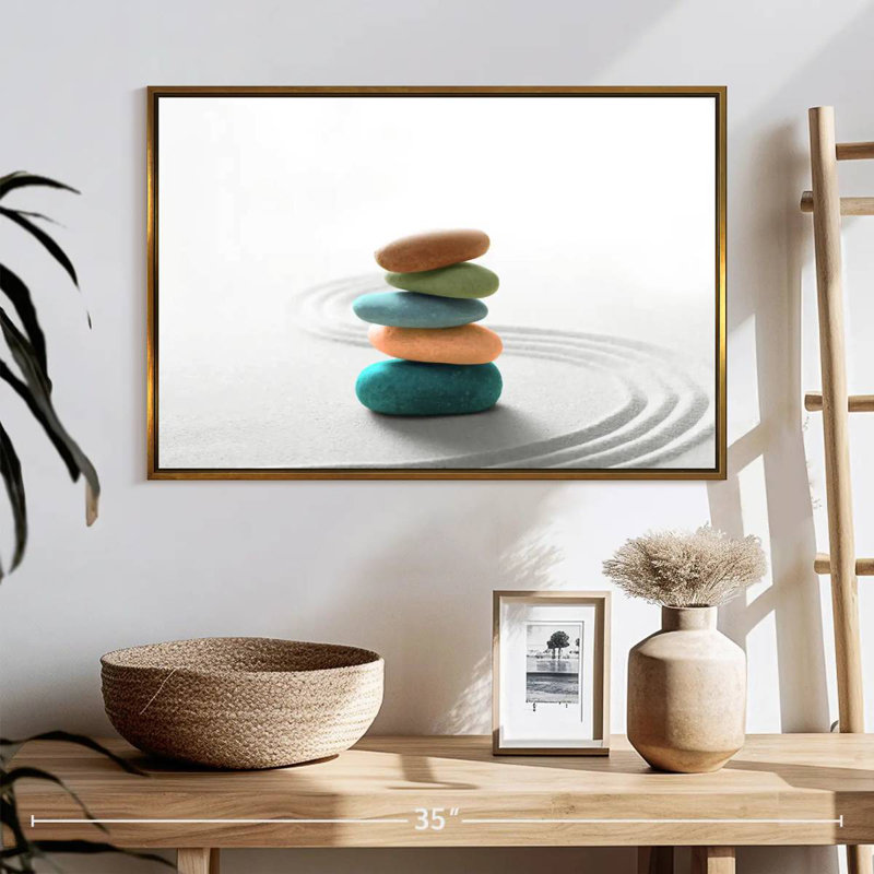 Colourful Zen Stones, 25" X 17", Floating Frame Gold