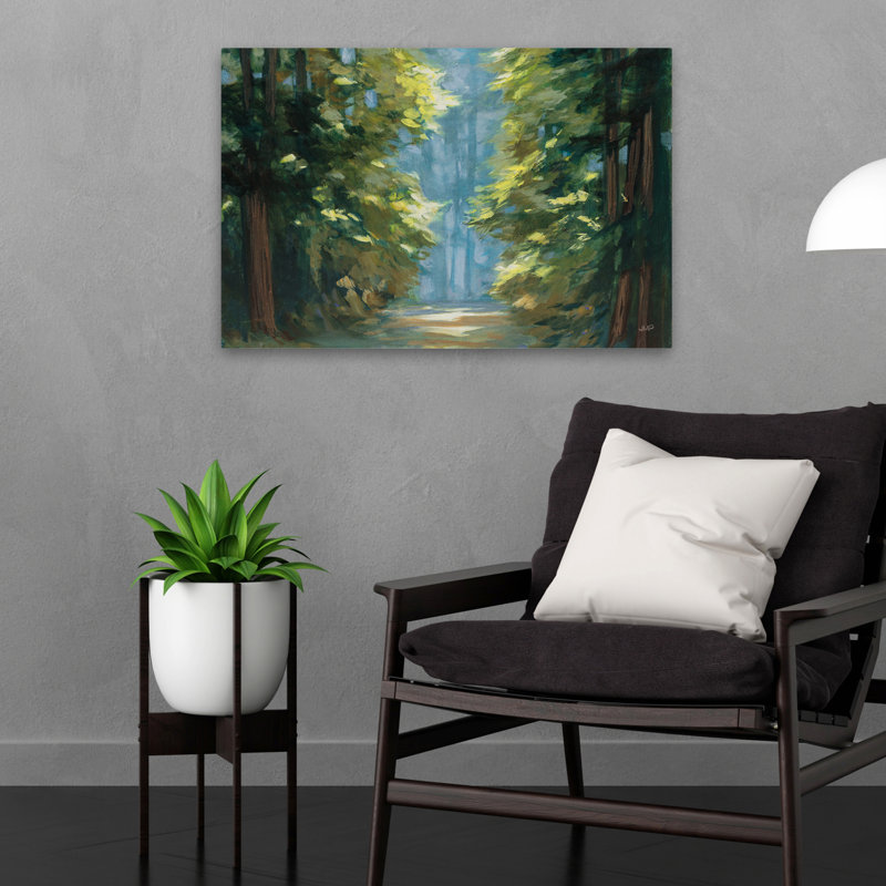 Sunlit Forest Blue Crop Contemporary noir bleu gris brun à feuilles persistantes, H 24 po x l 16 po
