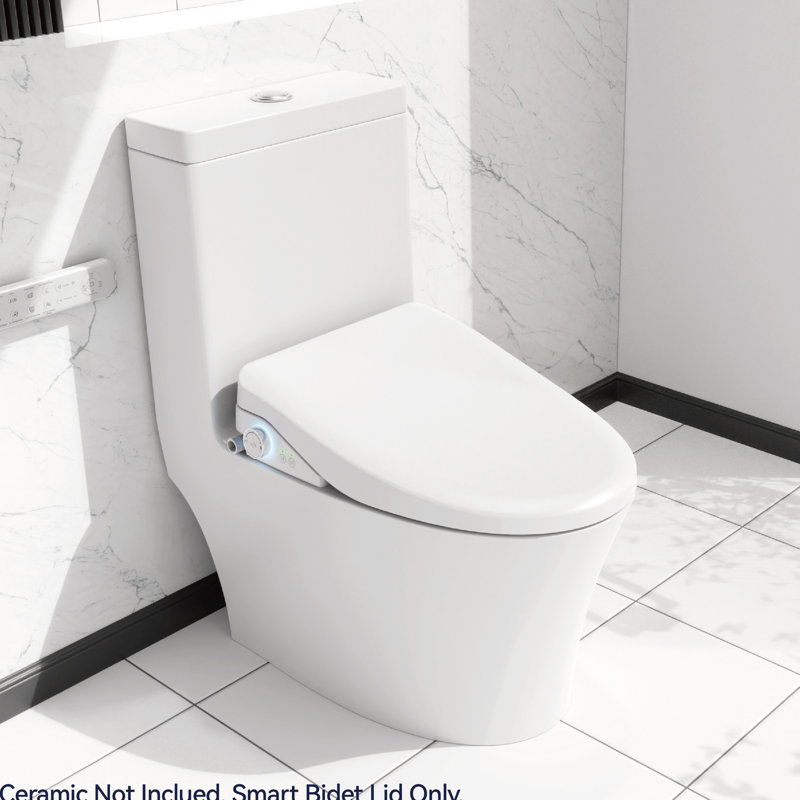 Heated Bidet Seat - Side Knob Adjustable, Water Control, Automatic Lid Open Smart Toilet With Functions Adjustable Temp, , Lid, White