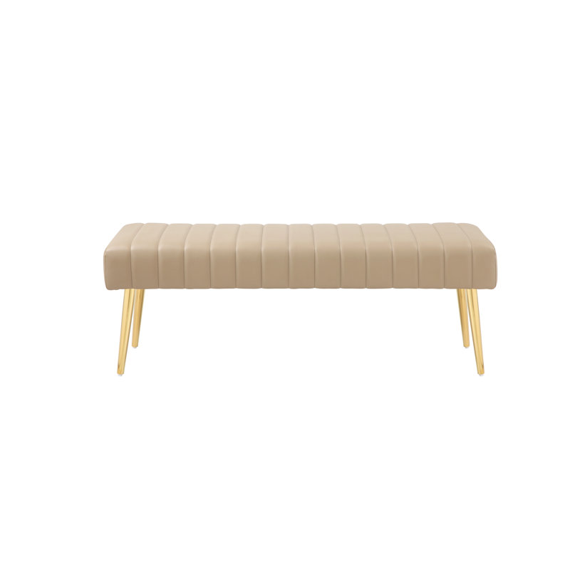 Hilda Faux Leather Upholstered Bench, Beige